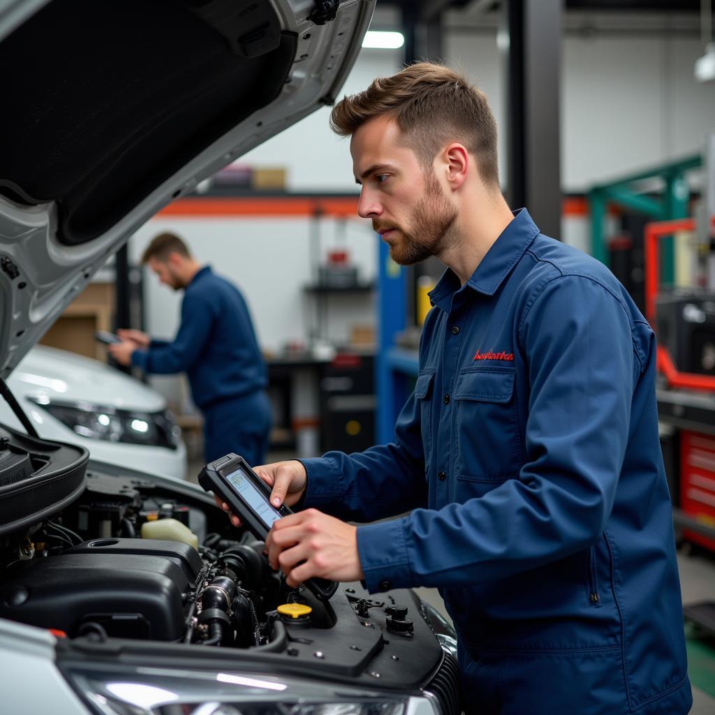 Mechanic working on a car in a Bonita Springs auto repair shop