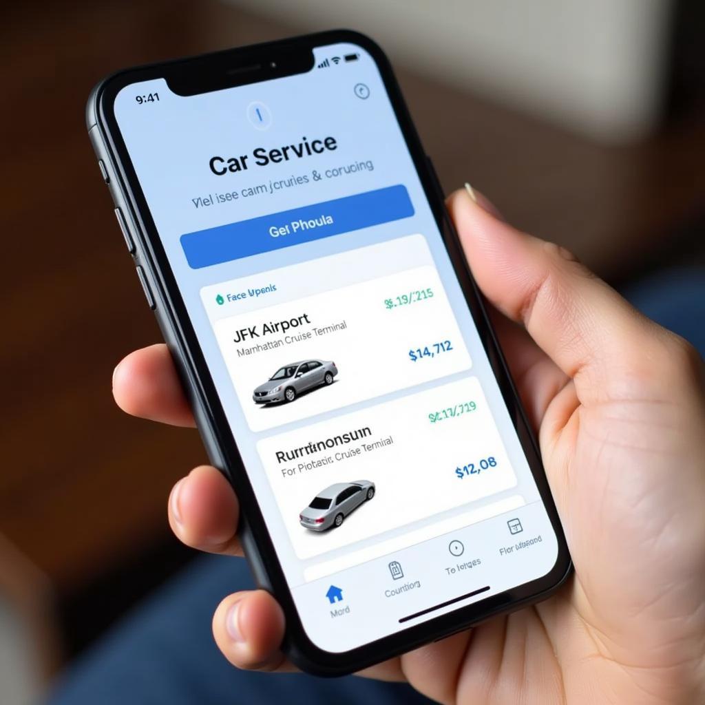 Booking Car Service JFK to Manhattan Cruise Terminal: Online booking platform on a smartphone.