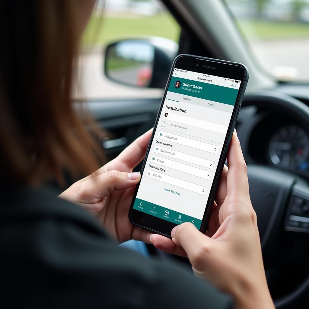 Booking a car service online via mobile phone.