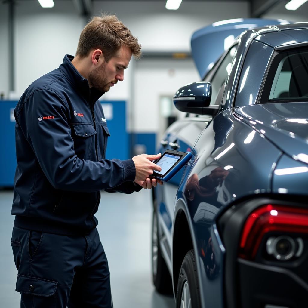 Bosch Car Service MOT Centre Technician Working on a Car