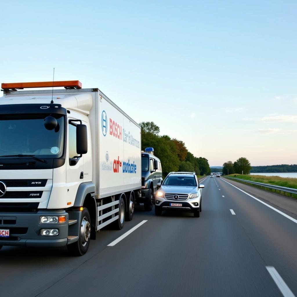 Bosch Car Service Pechhulp Tow Truck Assisting a Disabled Vehicle