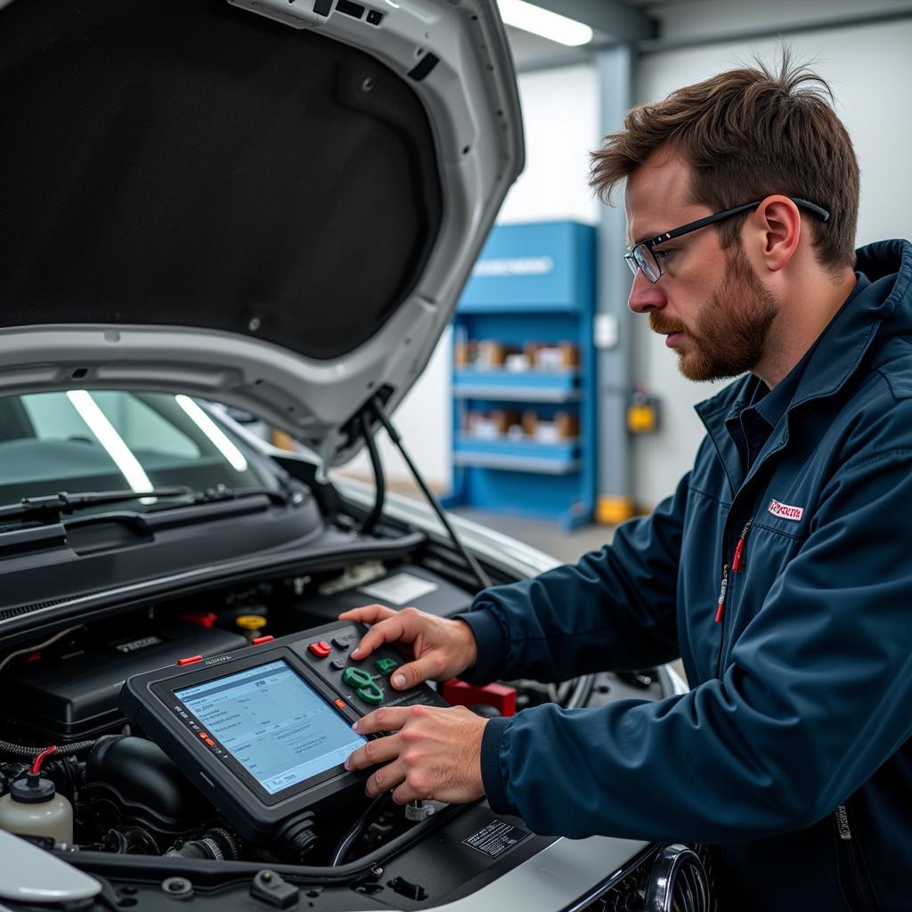 Bosch Car Service Technician Working on an Engine