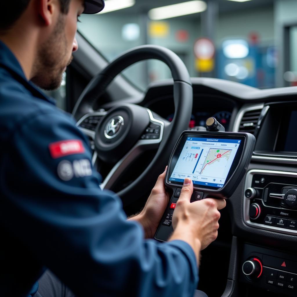 Technician using advanced diagnostic tools at Bosch Car Service The Glen