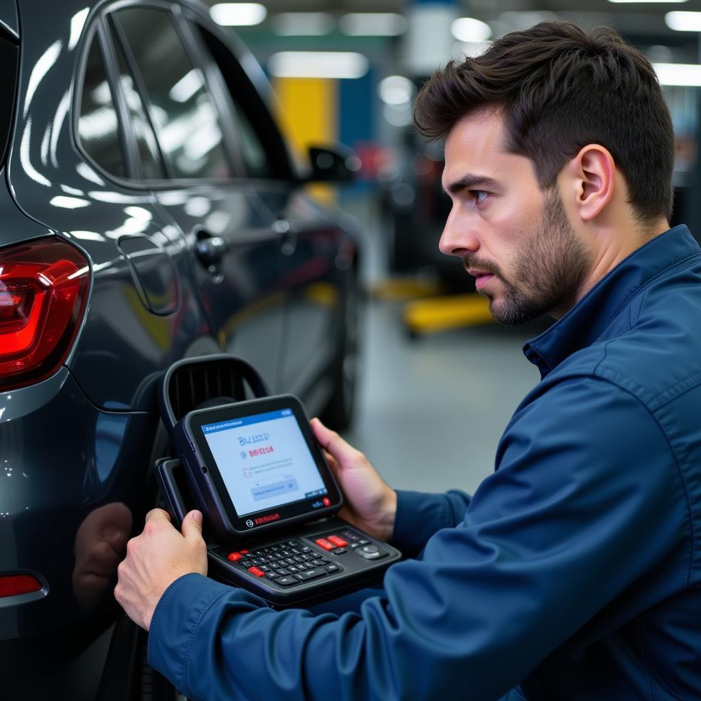 Bosch Trained Technician Performing Car Diagnostics in Bangalore