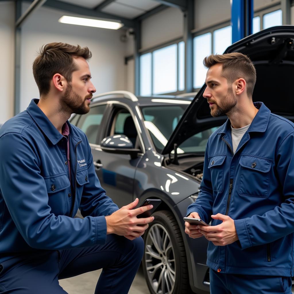 Customer Discussing Car Issues with a Mechanic in Bramhall