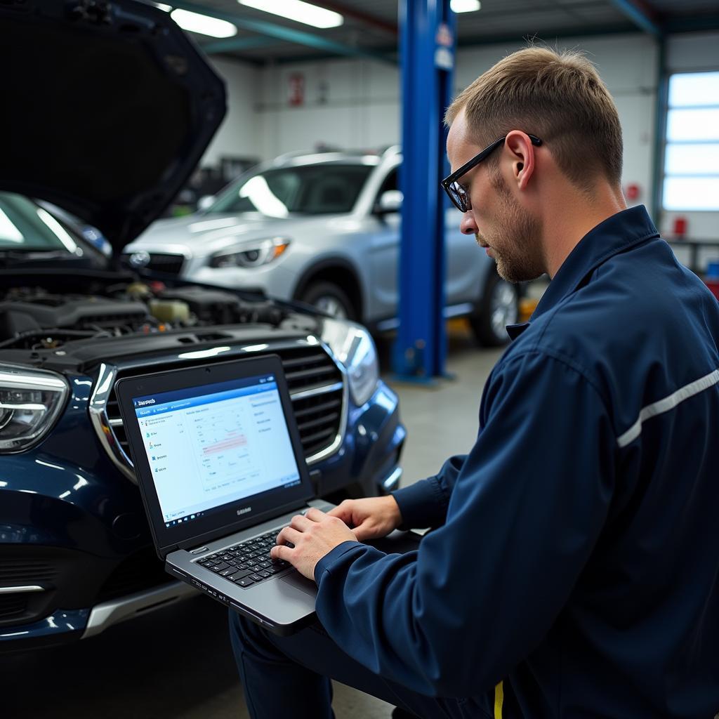 Bristol Car Service: Mechanic using diagnostic equipment.