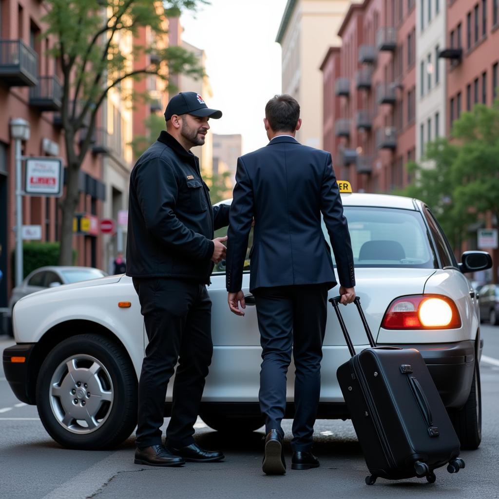 Professional driver assisting a passenger in Brooklyn