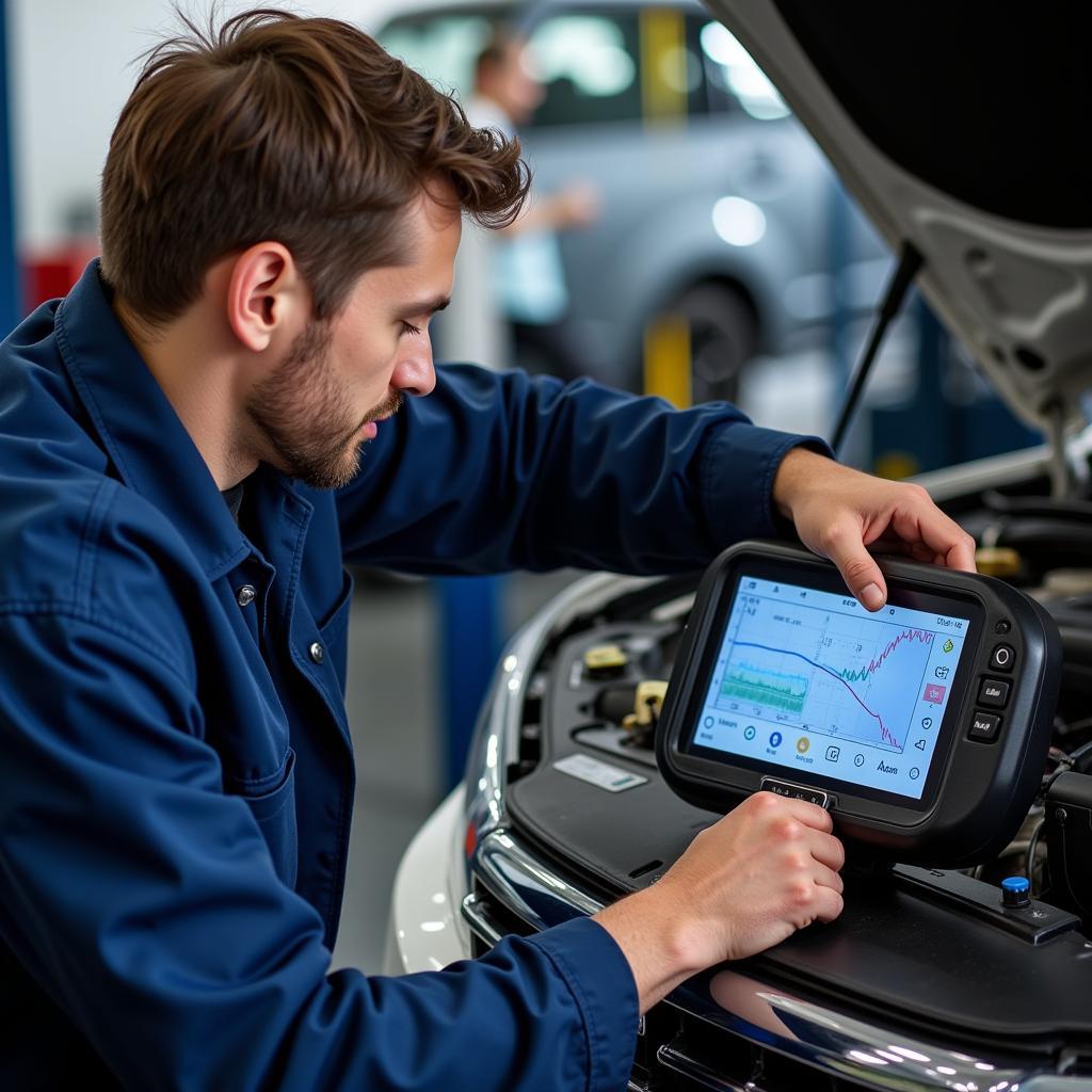 Technician Performing a Diagnostic Test on a Vehicle in Browns Plains