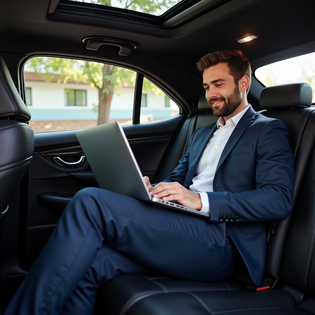 Business Class Passenger Relaxing in British Airways Car Service