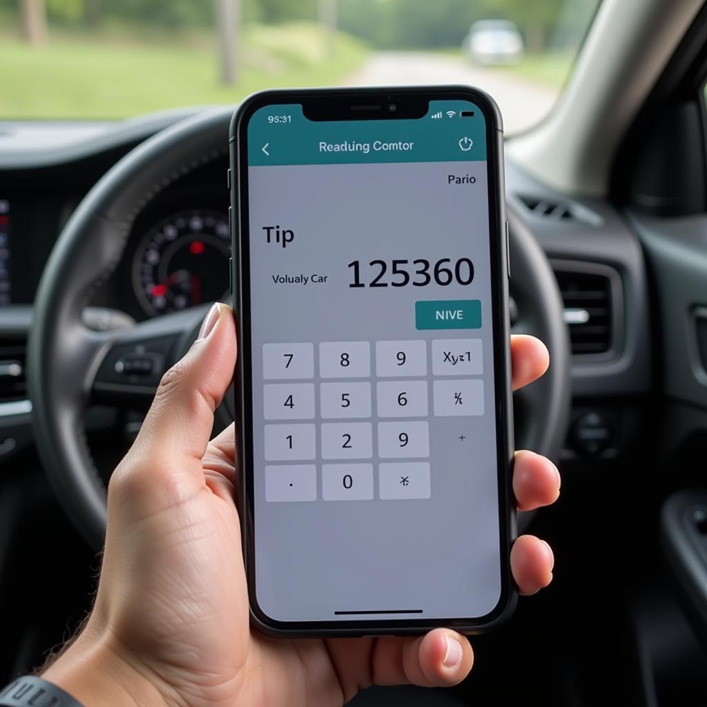 Person calculating the appropriate tip for a car service on their phone