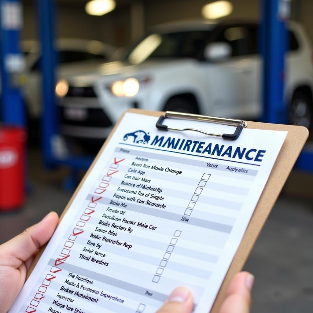 Car maintenance schedule and checklist on a clipboard