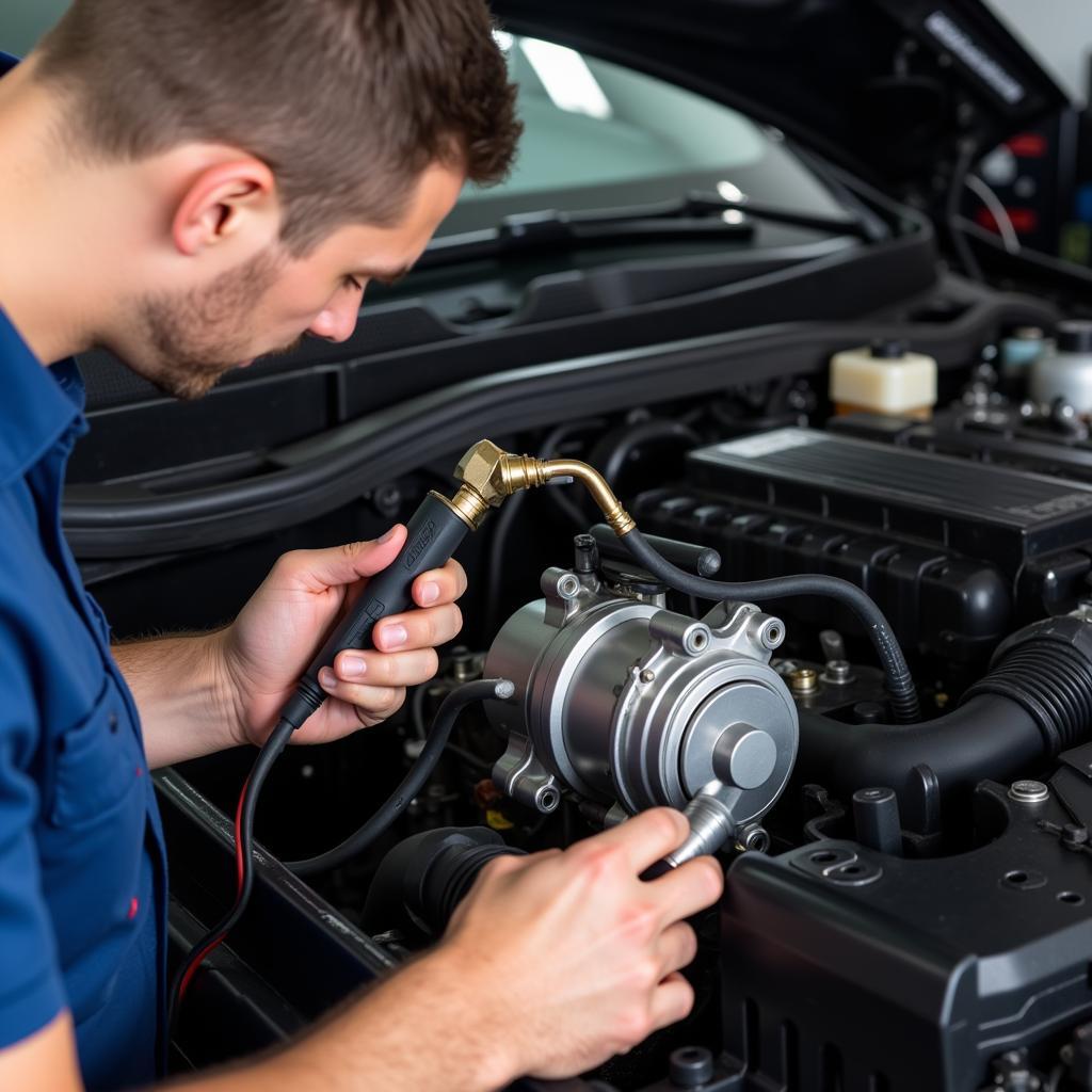 Car AC Compressor Inspection by Mechanic