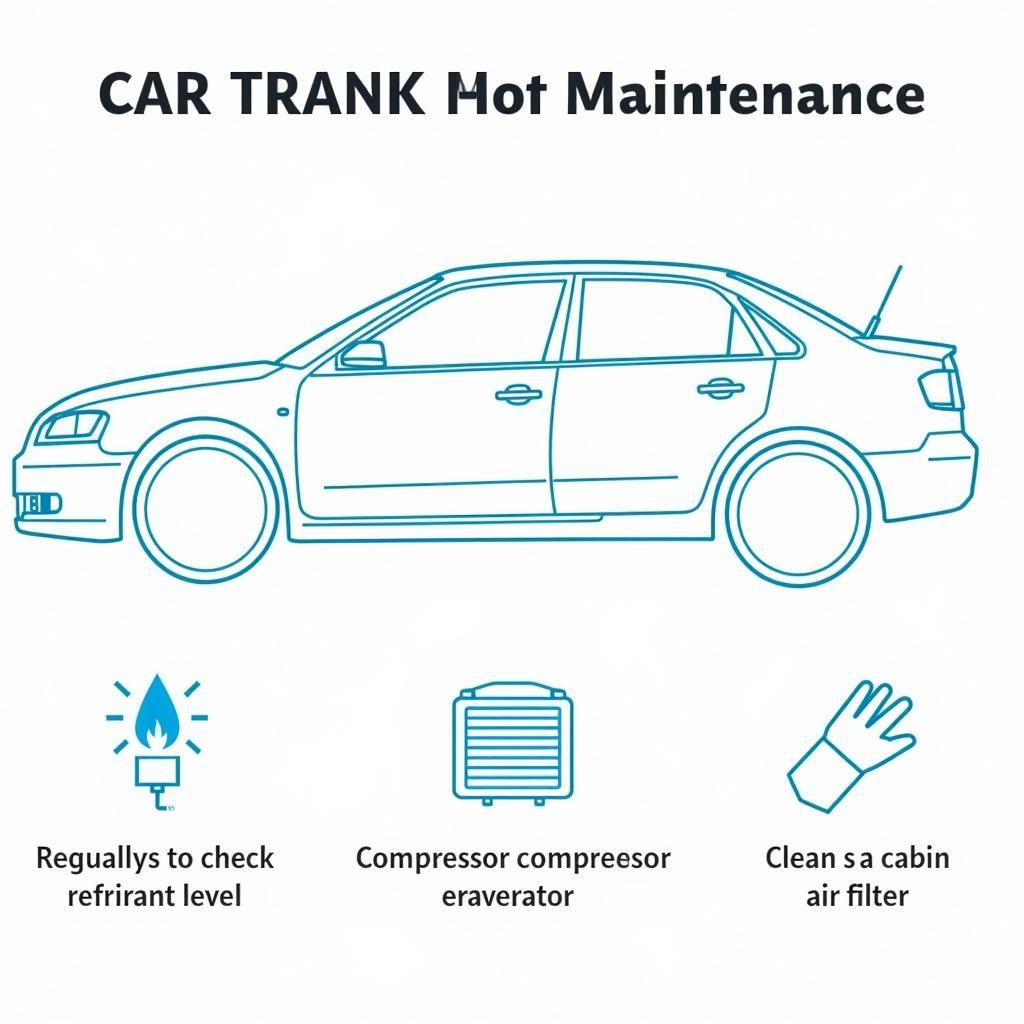 Diagram of a car's AC system with maintenance tips.