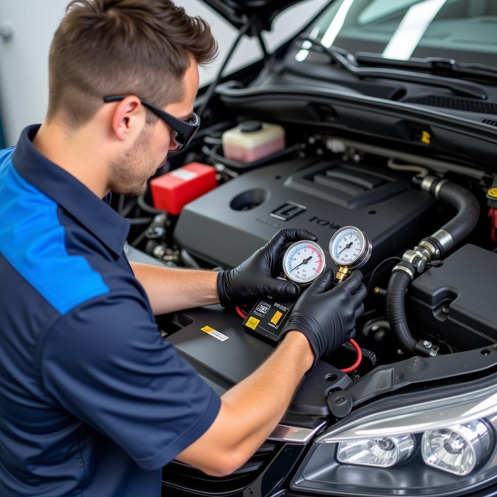 Car AC Service Technician at Work