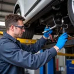 Car A/C Service Technician Working on a Vehicle