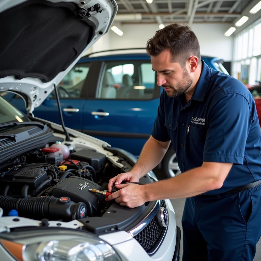 Car AC Service Technician Working