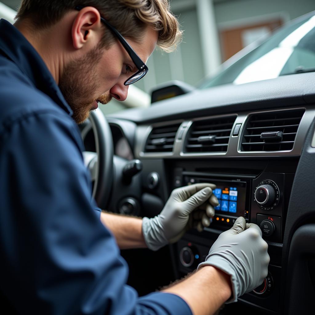 Car AC Service Technician Working on a Vehicle's Air Conditioning System