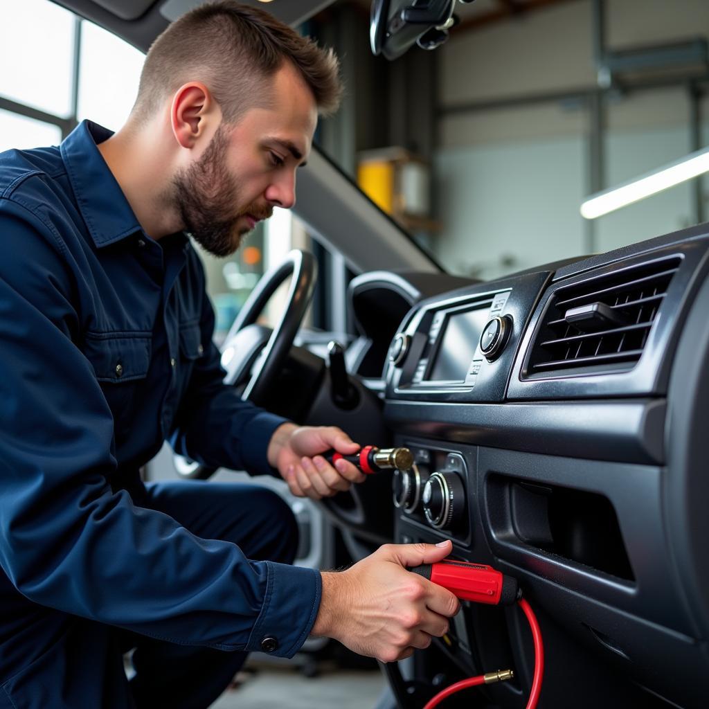 Car AC Service Technician at Work