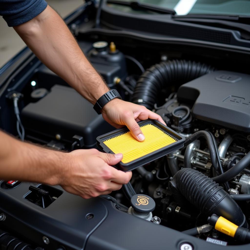 Mechanic Installing a Car Air Filter