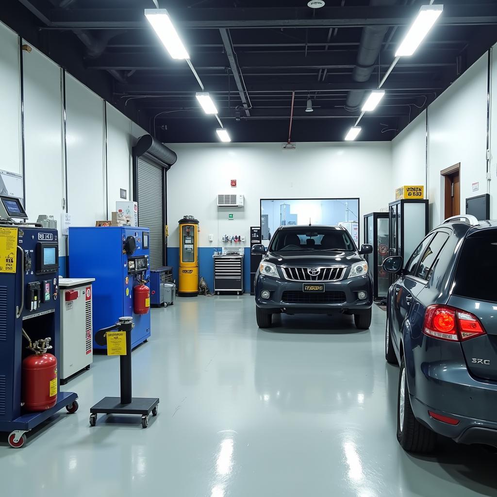 Modern Car AC Service Equipment in Penang Workshop