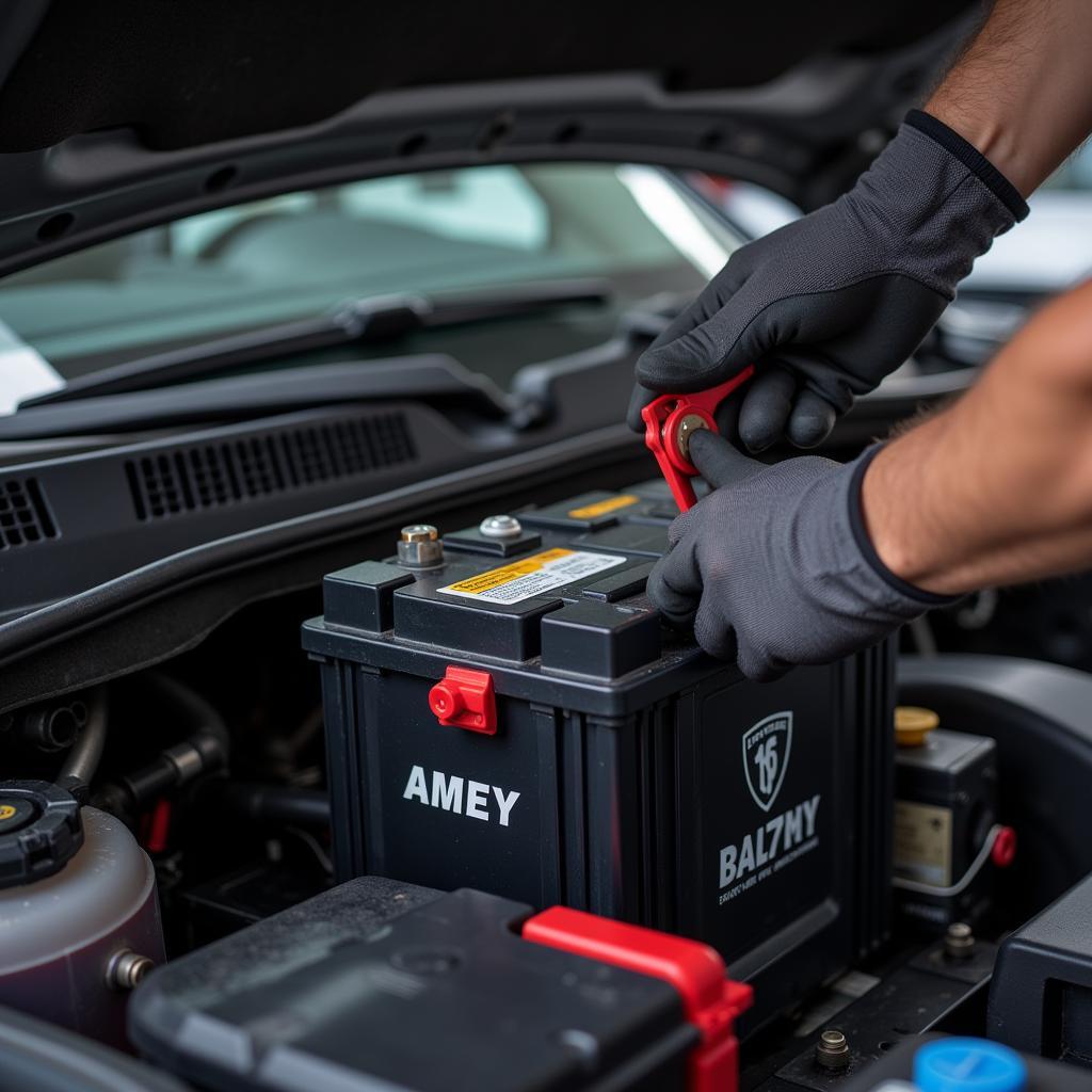 Technician Installing a New Car Battery in Malaysia