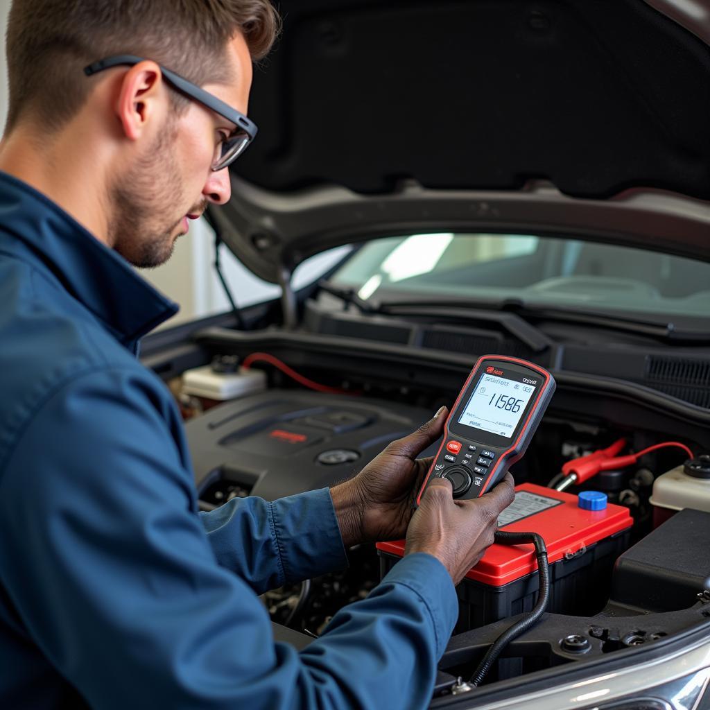 Car Battery Testing at a Service Station