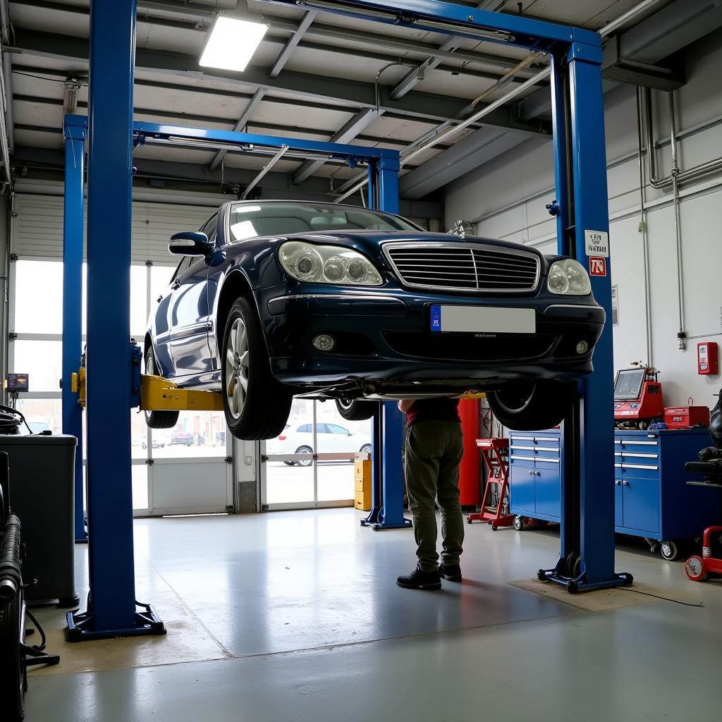 Car Being Serviced in a Garage