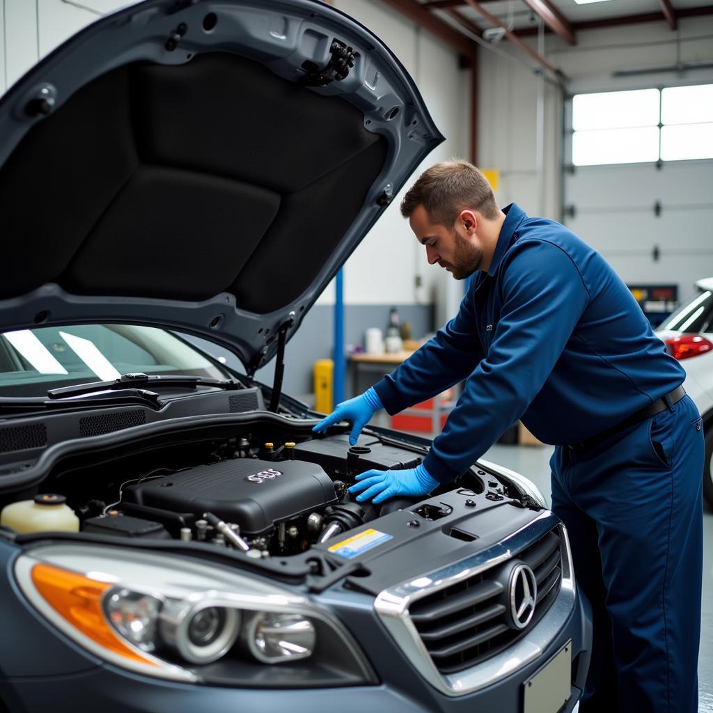 Car Being Serviced at a Garage