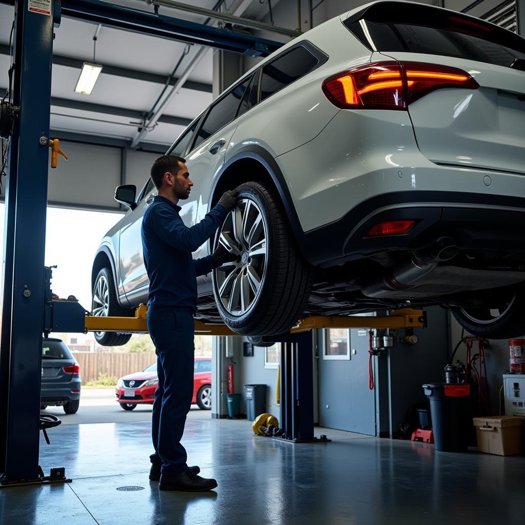 Car being serviced at a garage