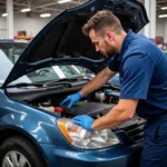 Car Being Serviced by Mechanic