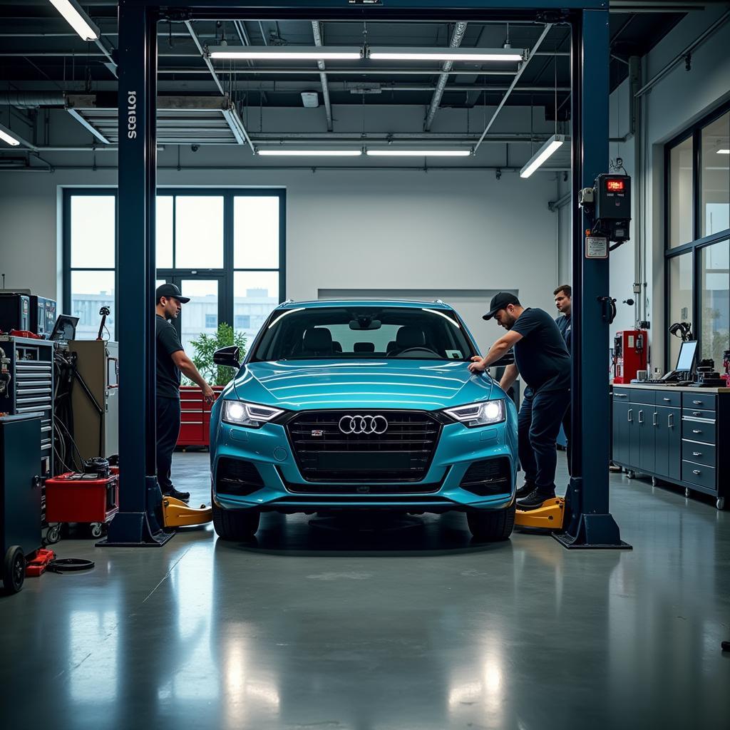 Car Being Serviced in a Garage