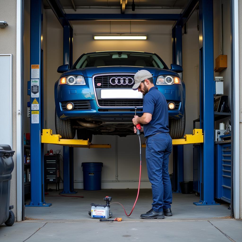 Car Being Serviced in a Garage