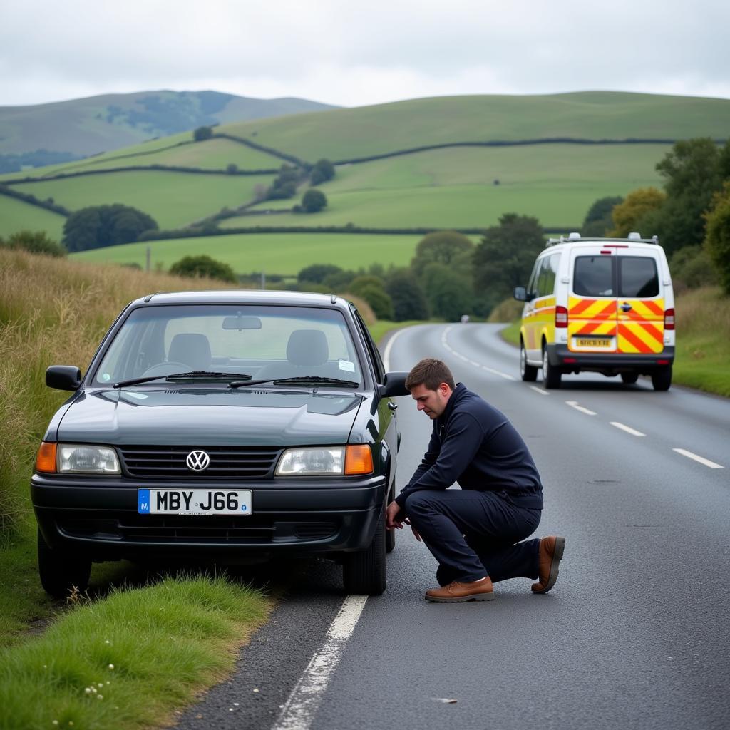 Car breakdown assistance on the road from Dublin to Cork