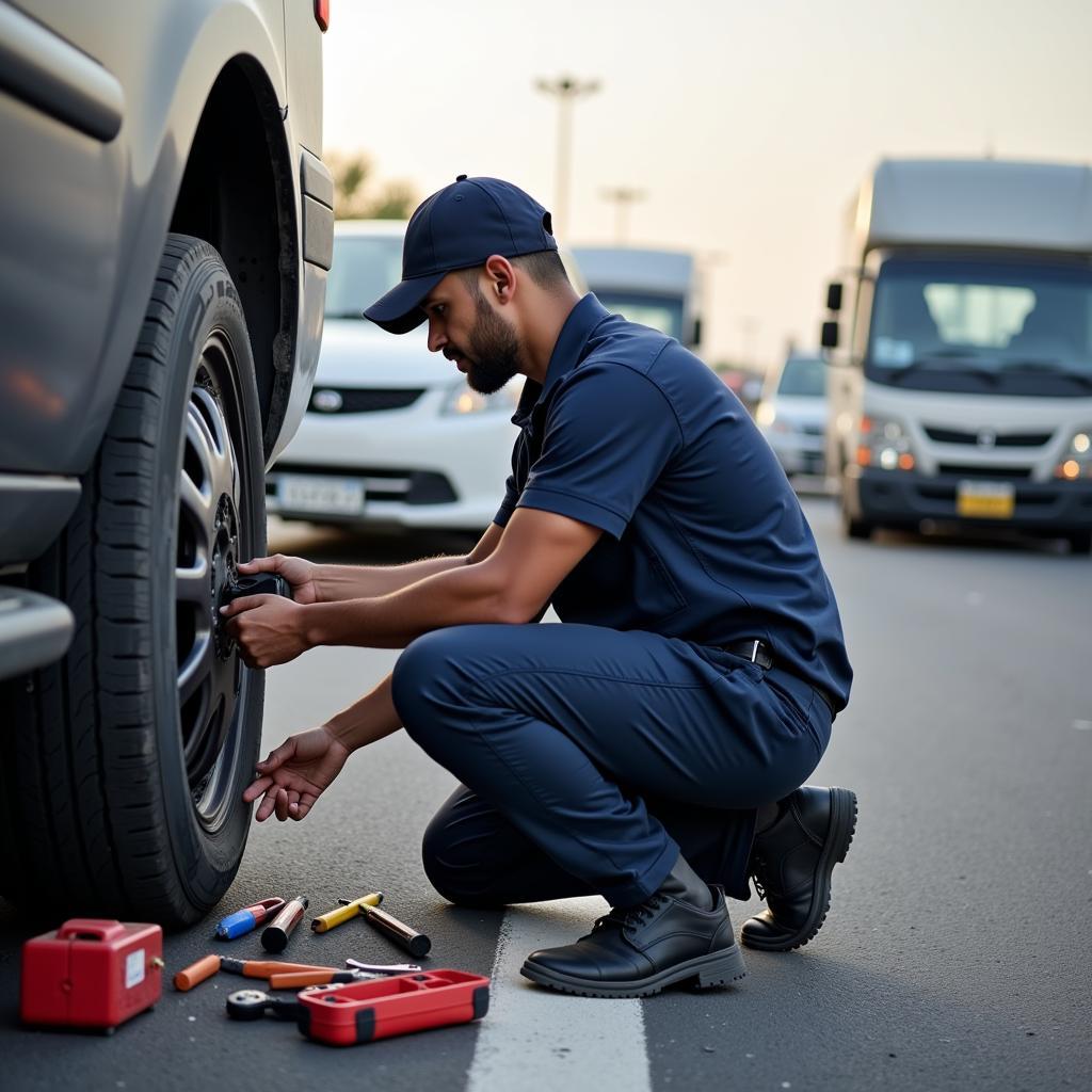 Car Breakdown Service in Doha: Changing a Flat Tire