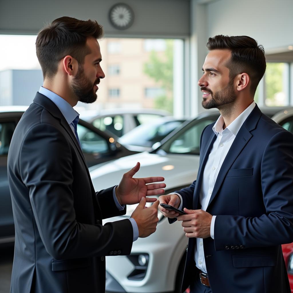 Car Broker Negotiating at Dealership