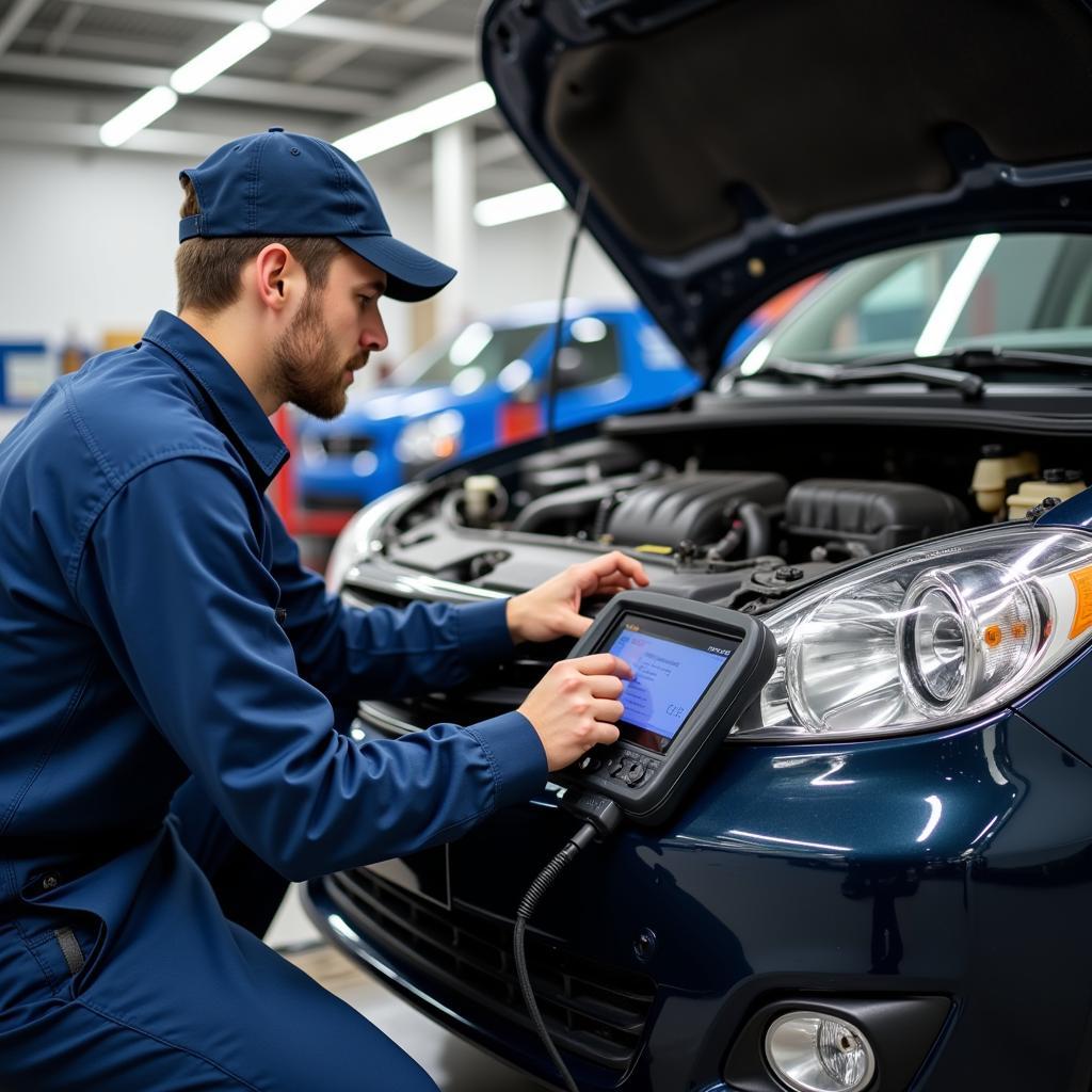 Experienced Technician Performing Car Diagnostics in Oldham