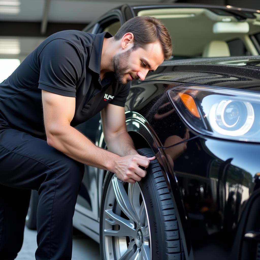 Car Concierge Detailing a Luxury Vehicle