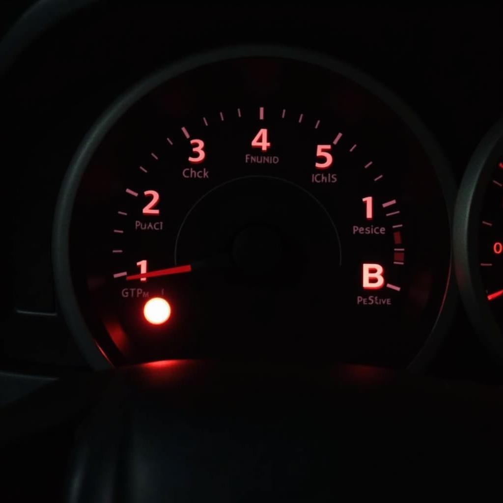 Car Dashboard with Warning Lights Illuminated