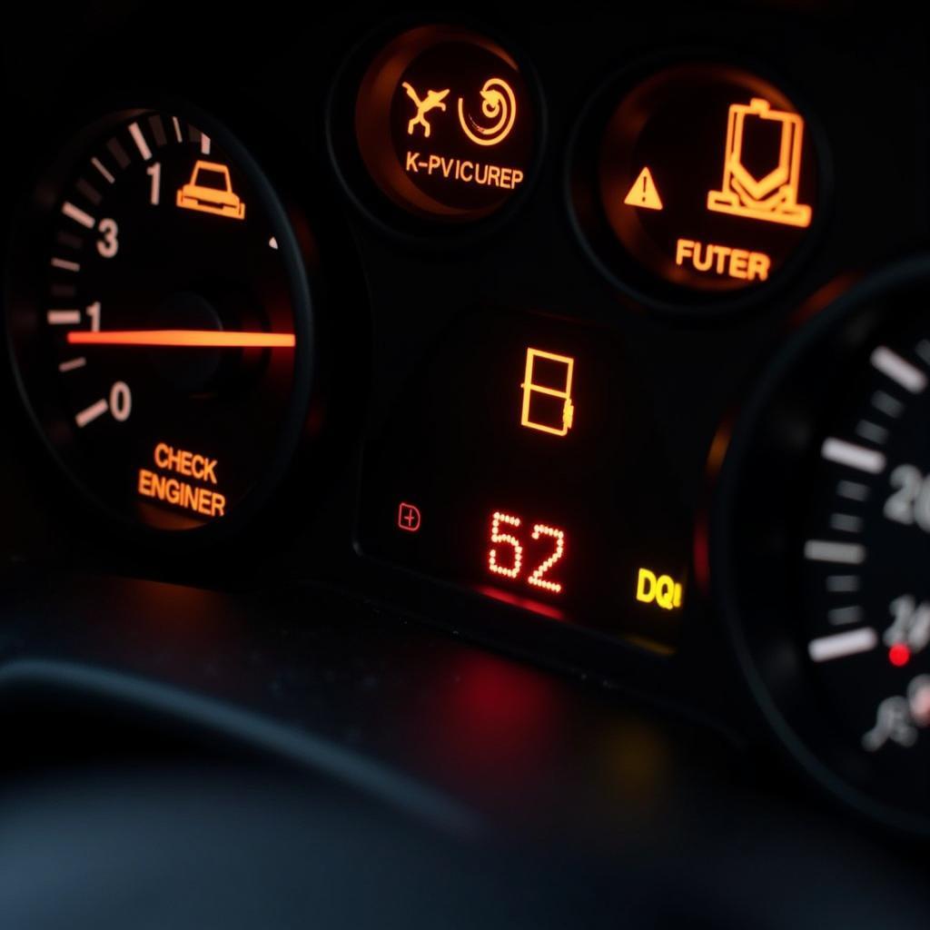 Dashboard warning lights indicating car service needed