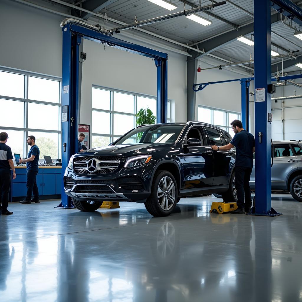 Car Undergoing Service at a Dealership