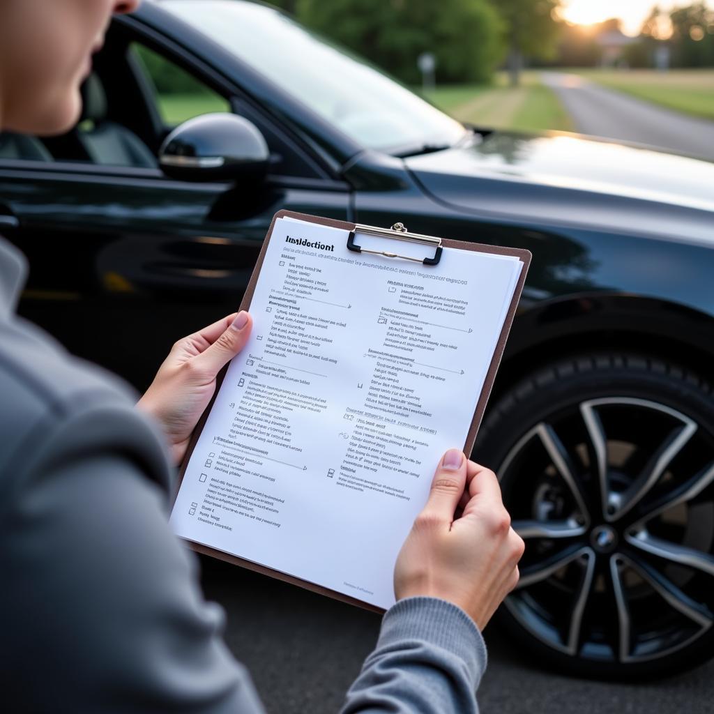 Car delivery inspection checklist being reviewed by a customer