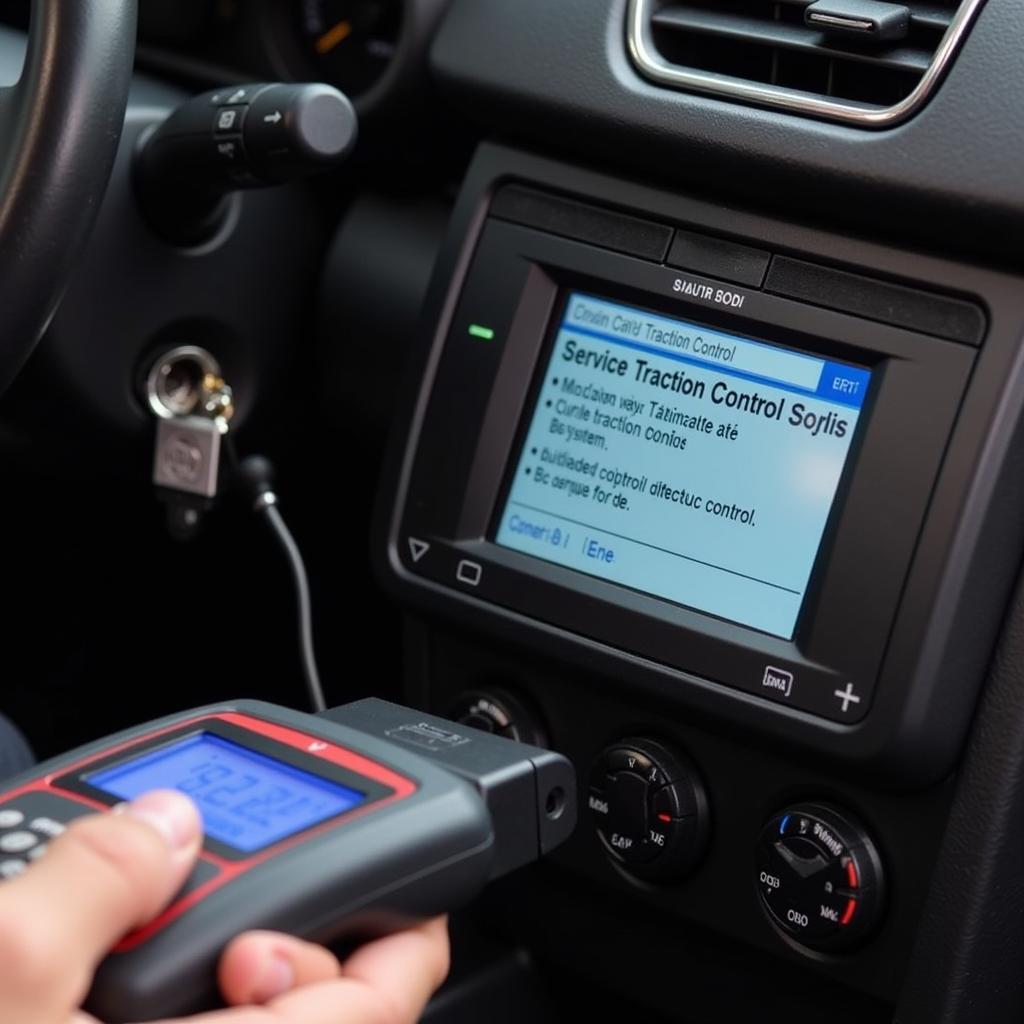 Car Diagnostic Tool Checking Traction Control System for Errors