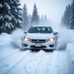 Car Driving in Harsh Winter Conditions