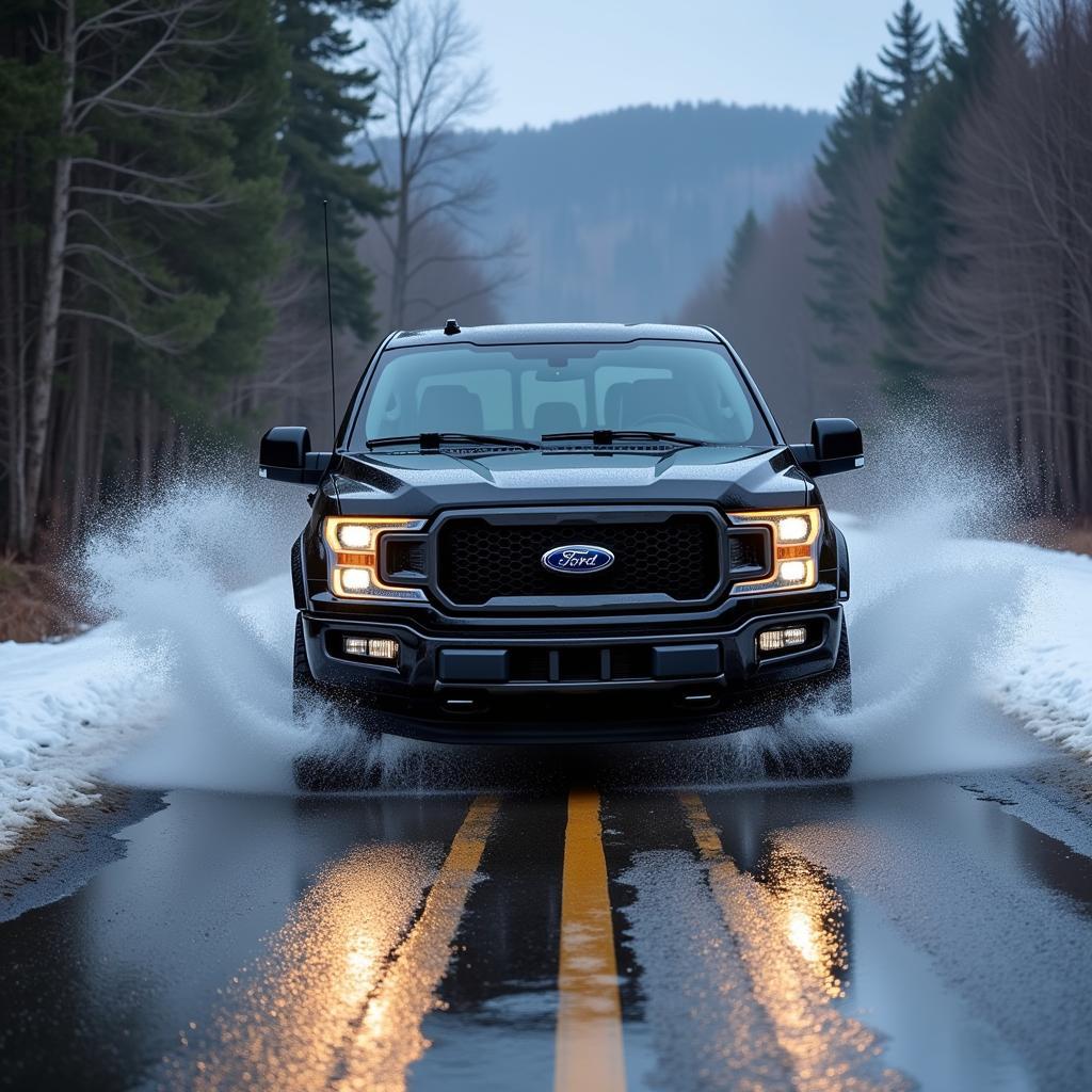 Car Driving Safely on a Wet Road with Functioning Advancetrac