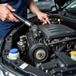 Car engine undergoing a service check