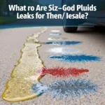 Different colored car fluid leaks on a driveway indicating potential mechanical problems