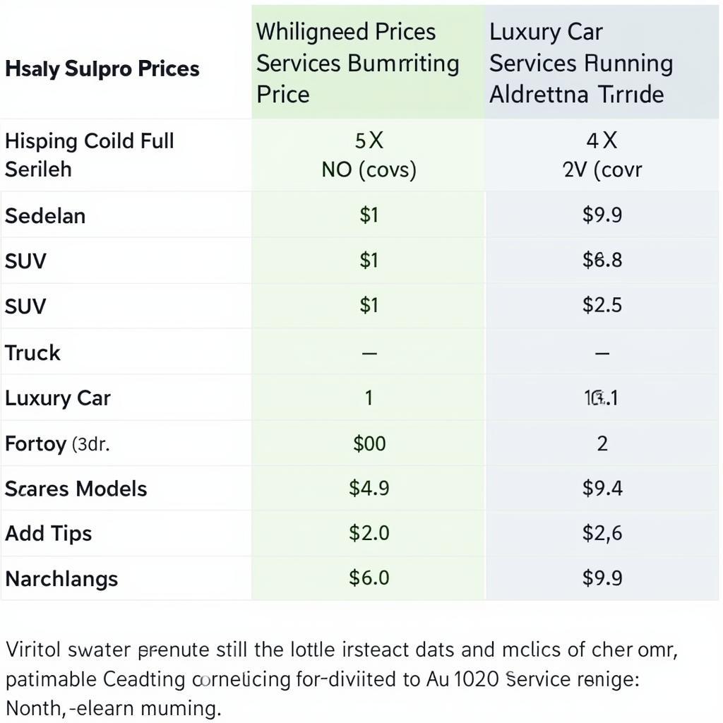 Car Full Service Price Comparison Across Different Vehicle Types