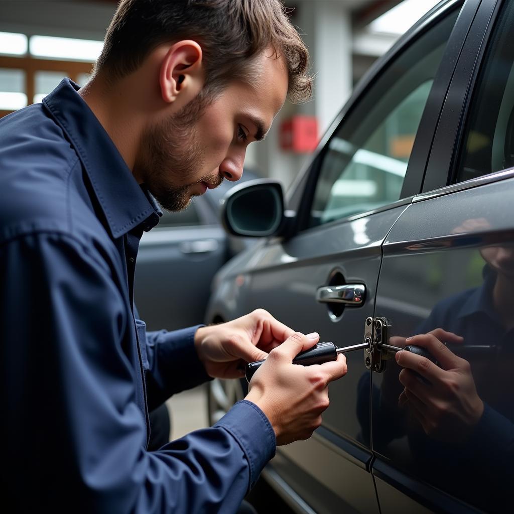 Car Locksmith Opening a Car Door