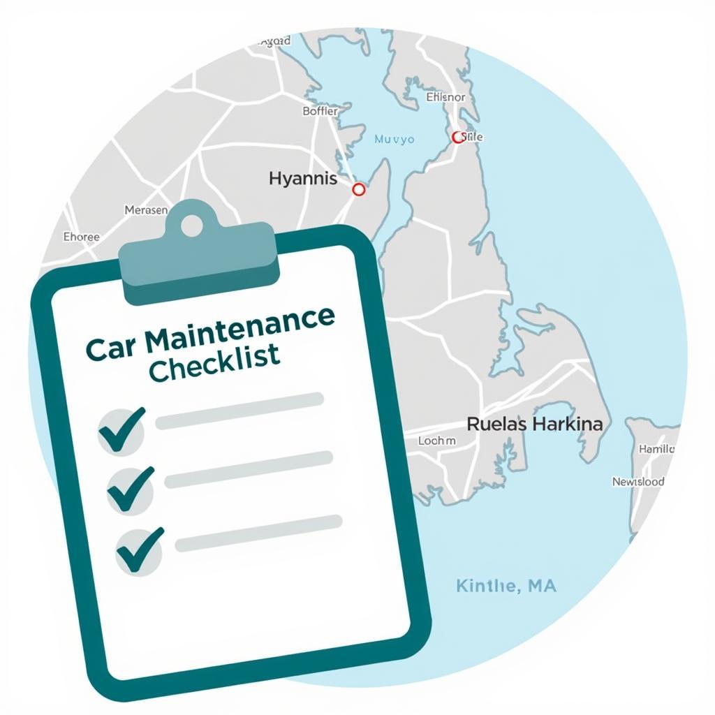 Car maintenance checklist with Hyannis, MA map in background