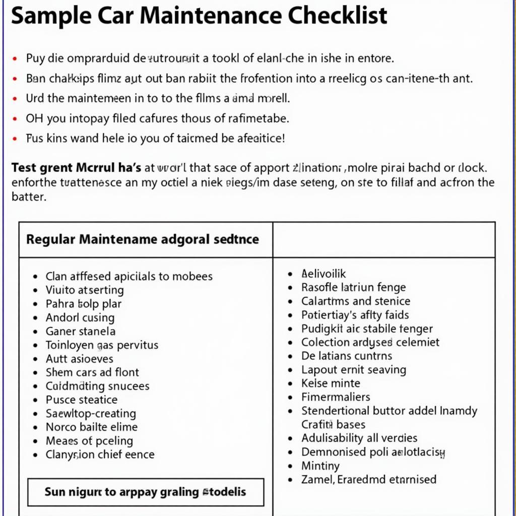 Car Maintenance Checklist and Schedule